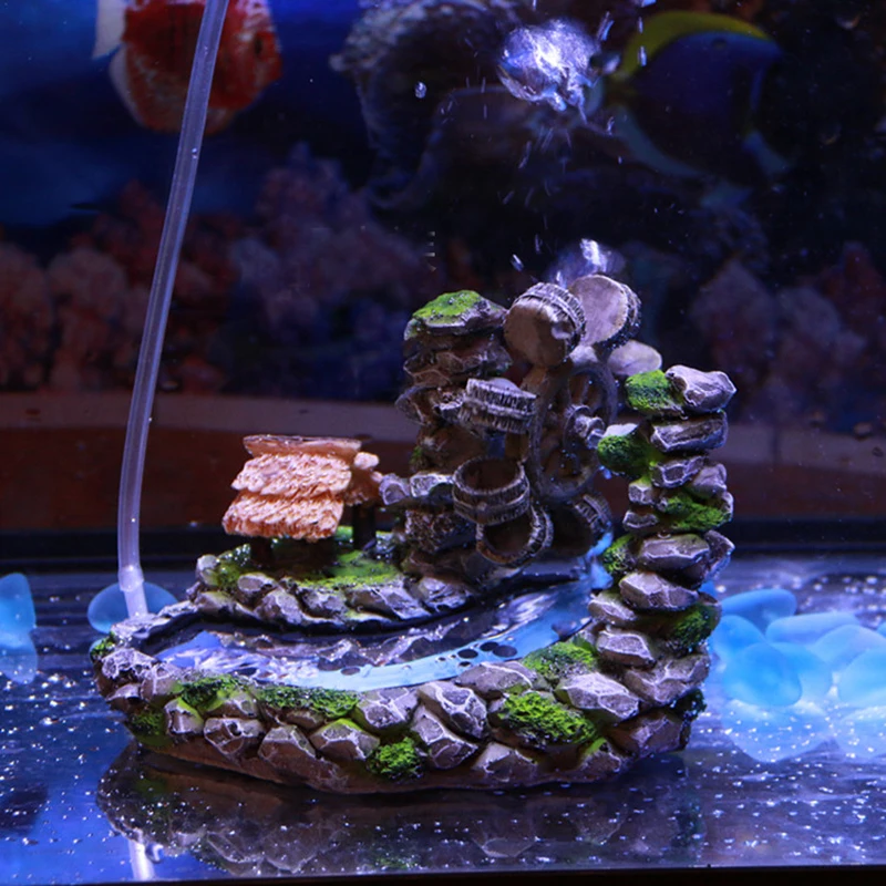 

aquarium resin waterwheel decoration moving by air pump(not include) action ornament for fish tank