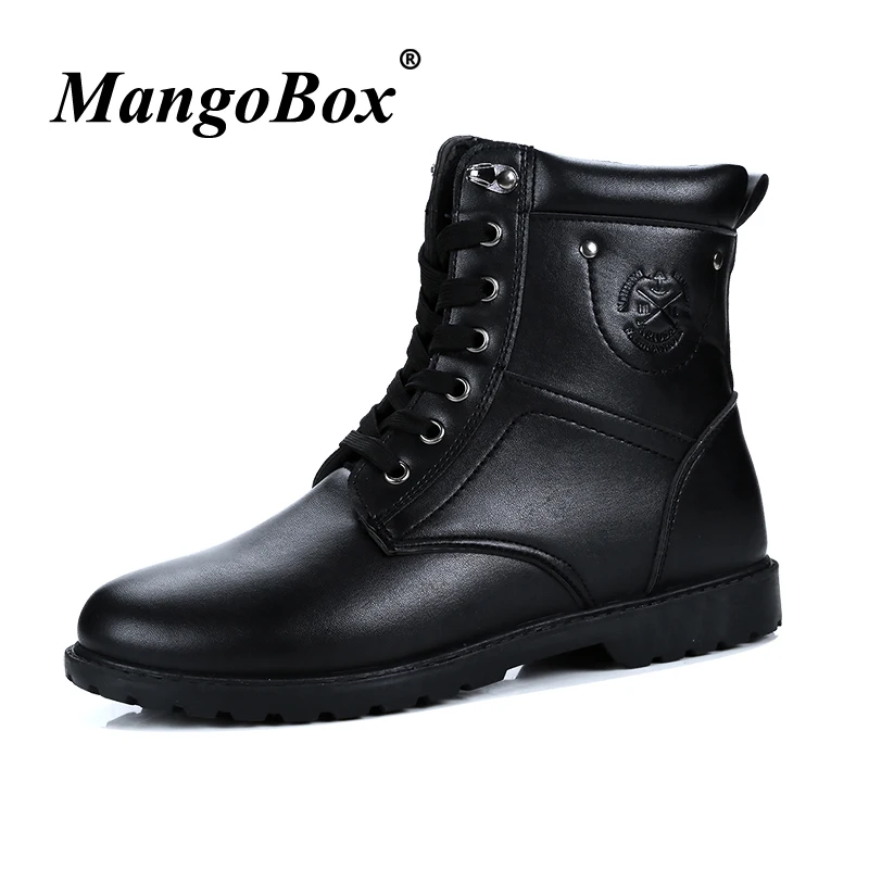 High Top Shoes for Male Black Brown Martin Boots Man PU Leather Winter