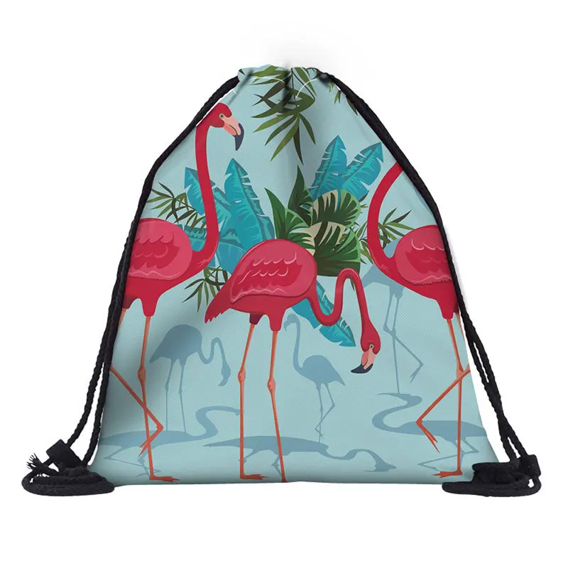Multifunction Color with flamingo Drawstring Bag String Sack Bag Beach Girls Women Travel Storage Package Teenagers