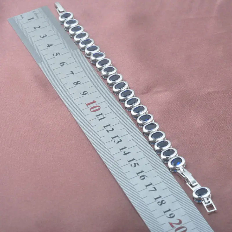 Классический синий камень циркония женские 925 пробы серебряные Ювелирные наборы браслет ожерелье кулон серьги кольцо YZ0371