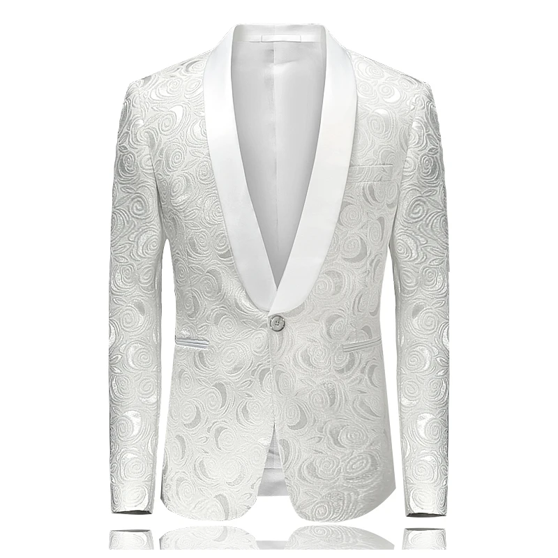 YASUGUOJI Новый 2019 этап одежда для певцов для мужчин модные цветочные s костюмы приталеные блейзеры белый пиджак на одной пуговице куртка