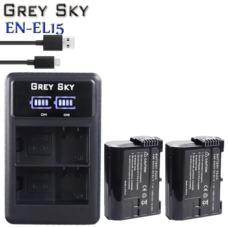 

2Pcs EN-EL15 EN EL15 ENEL15 EL15A Batteries + LCD Dual USB Charger for Nikon D600 D610 D600E D800 D800E D810 D7000 D7100 d750 V1