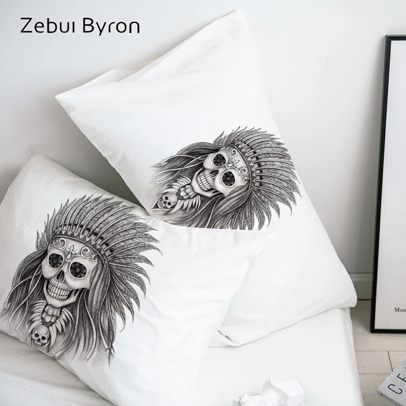 

3D HD Pillow Case Pillowcase Custom/50x70/50x75/50x80/70x70 Decorative Pillow Cover,Indian girl Skull Bedding,Drop Ship