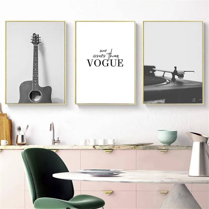 

Modern Black White Musical Instrument Canvas Painting Vogue Home Decoration Guitar Art Restaurant Poster Wall Picture DH2462