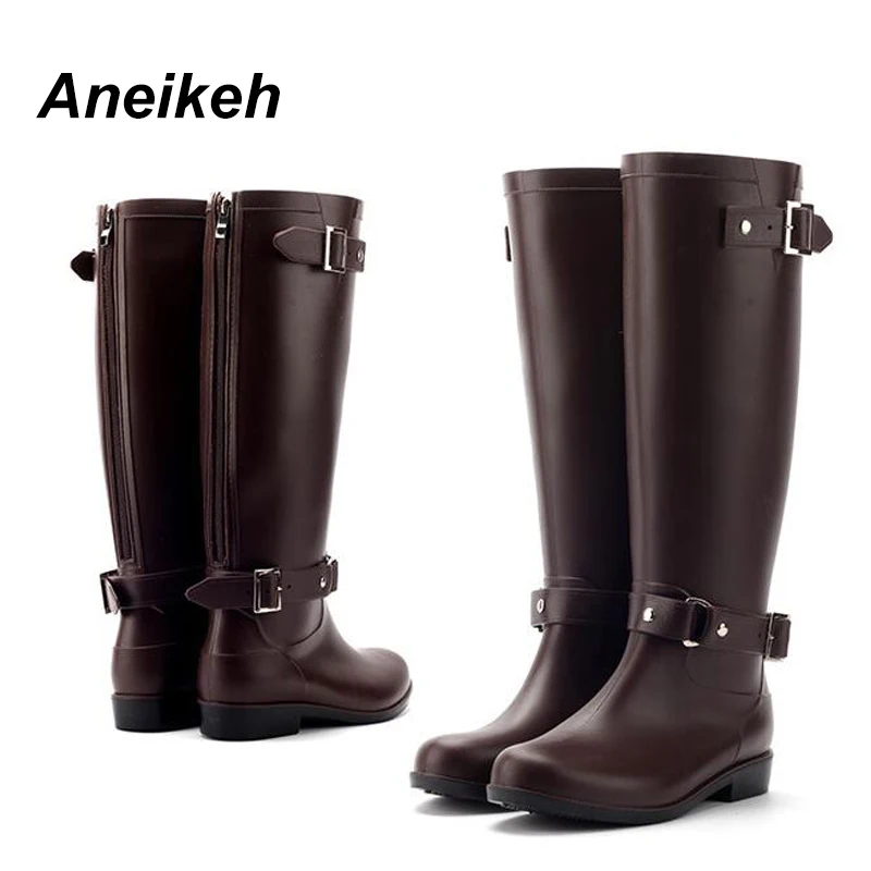 Aneikeh/весенне-осенние высокие сапоги на молнии женские непромокаемые сапоги в стиле панк из пвх уличная резиновая водонепроницаемая обувь для женщин, большие размеры 36-41