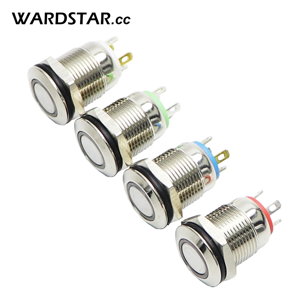 

Promotion! 12mm Metal Push Button Switch Red Green Blue White LED Pilot Light Momentary Button Switch