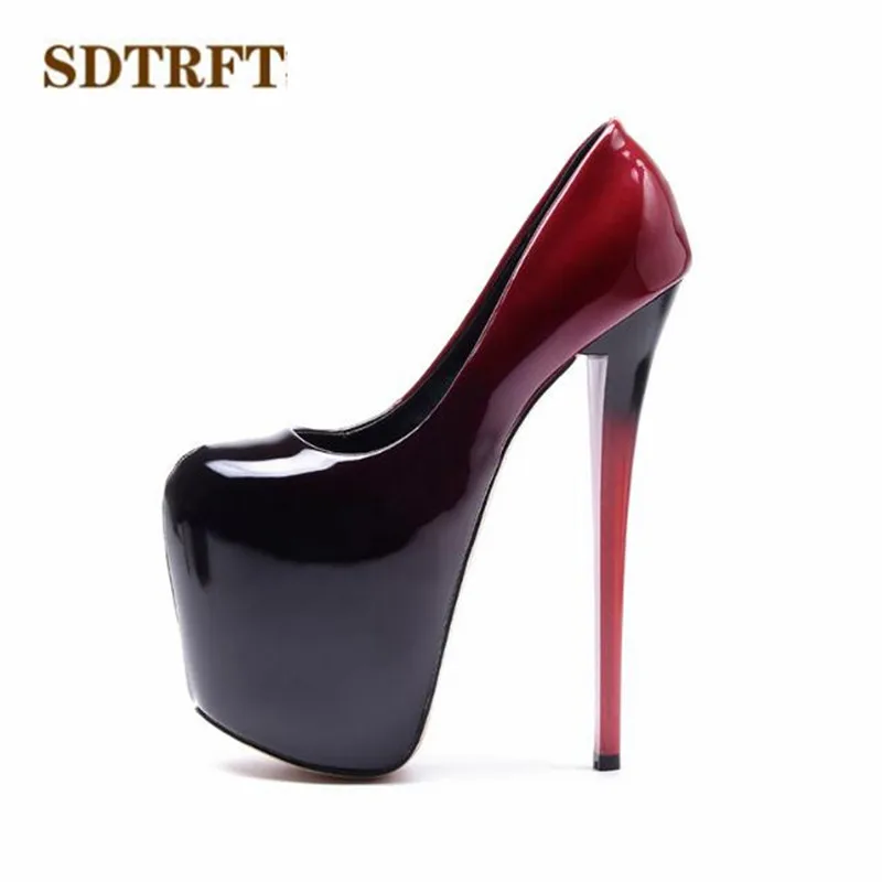 

SDTRFT Stiletto Spring/Autumn Platforms shoes woman 20cm Thin High-Heeled sexy Round Toe wedding pumps Plus:35-45 46 47 zapatos