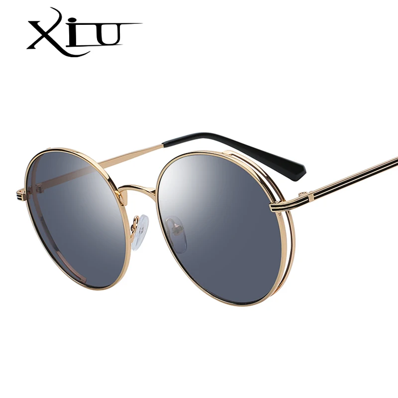 

XIU 2018 Brand Vintage Round Mirror Sunglasses Women Men Gold Frame Sun Glasses Women's Men's Retro Eyeglasses Oculos De Sol