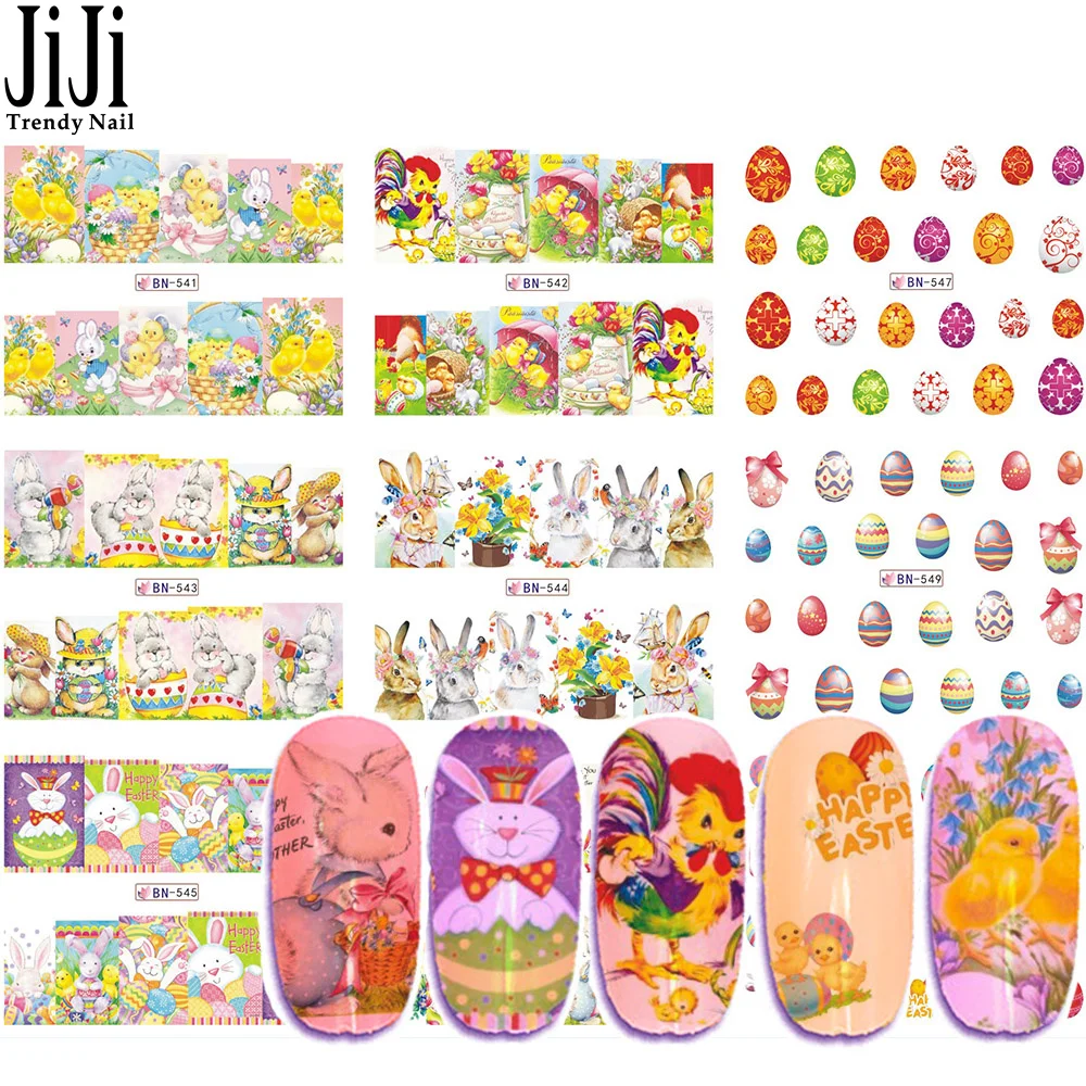 

12 Designs Nail Wrap Full Nail Art Sticker Set Cartoon Designs Stencil Color Easter Patterns DIY Tattoos Slider Tips JIBN541-552