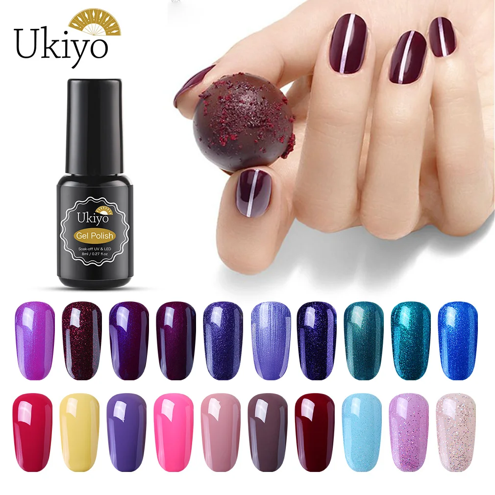 

Ukiyo 8ml Soak Off Gel Nail Polish Pure Color UV LED Nail Gel Varnish Long Lasting Macaron Nail Art Manicure Gel Varnish Lacquer