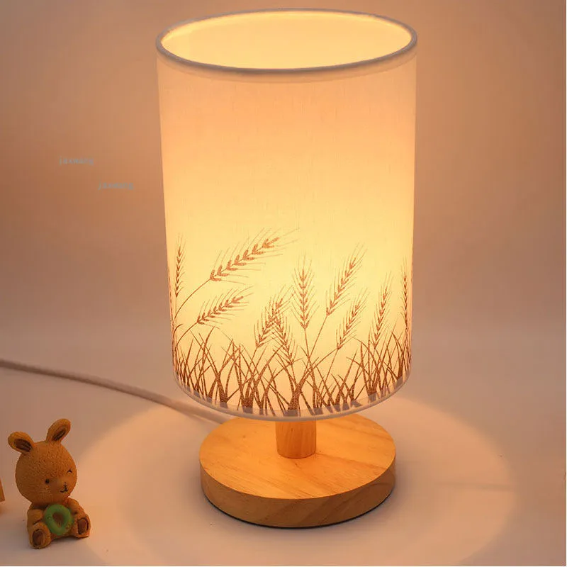 

Art Wood Fabric LED Lights Decoration Table Lamp Living Room Learning Table Lamps For Bedroom Home Deco Bedside Bed Lamp shade