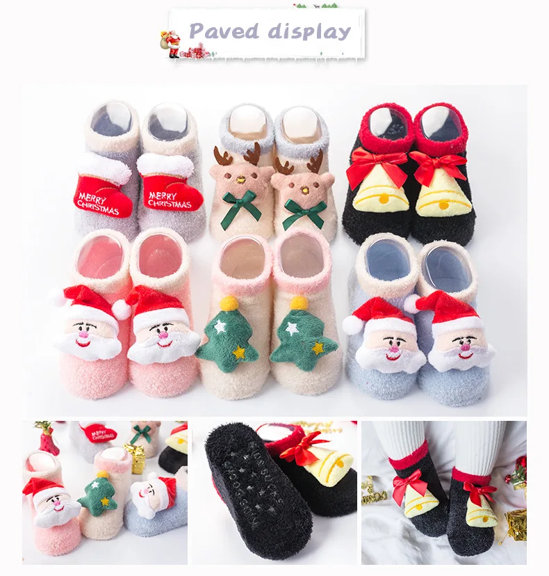 Lawadka/носки для малышей; рождественские Нескользящие короткие носки для новорожденных; Зимние Теплые Носки с рисунком для маленьких мальчиков и девочек