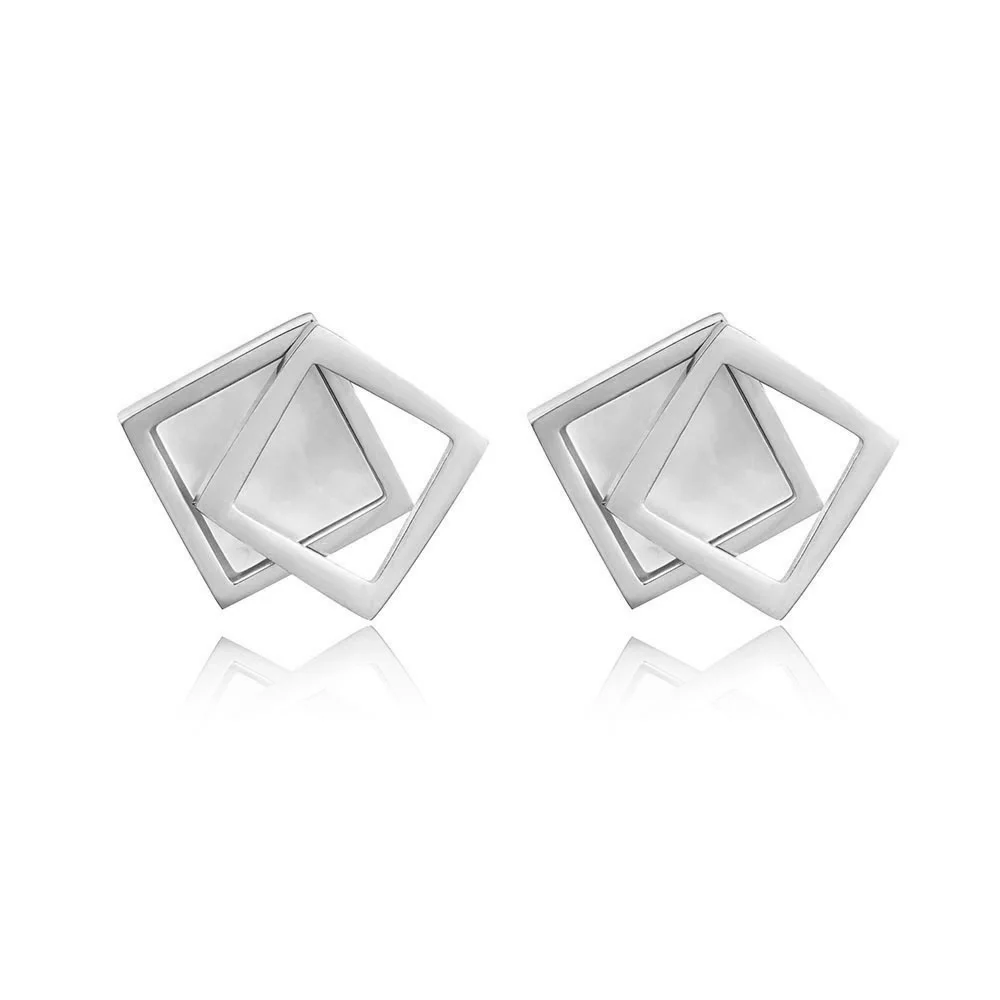 JeeMango классические двойные квадратные серьги-гвоздики свадебные серьги для женщин титановая сталь женские серьги ювелирные изделия Brincos JE17043 - Окраска металла: Steel White