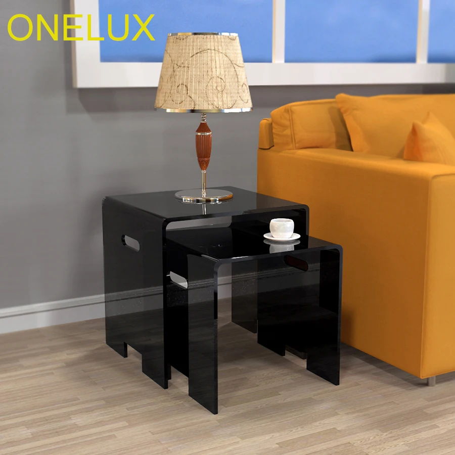 Sets Of 2 Waterfall Acrylic Nesting Side Sofa Table, Lucite Occasional
Riser Small Tea Tables