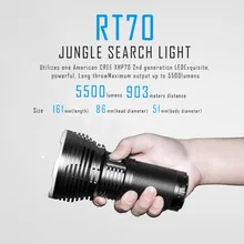 

SUNSAVER IMALENT RT70 CREE XHP70 Intelligent Rechargeable Flashlight Torch Jungle Search Light 5500 Lumens 903 Meters Distance