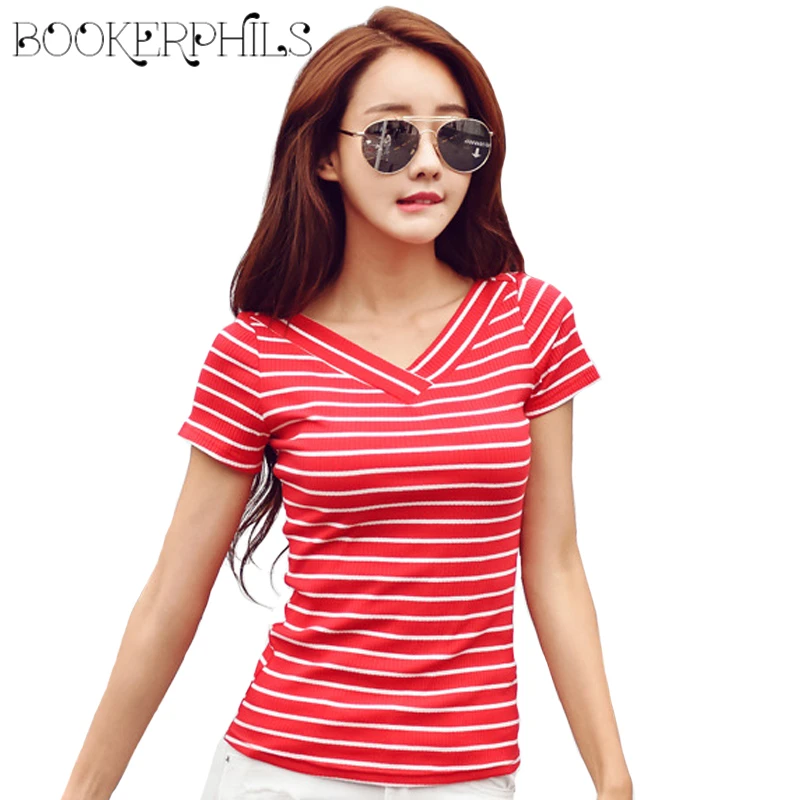 affordable plus size striped v neck t shirt