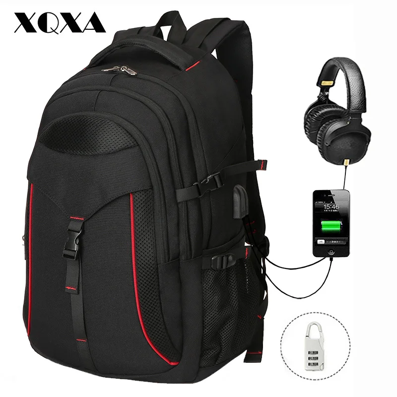 XQXA рюкзак для ноутбука большой компьютерный 15 6 17 3 дюймового USB водоотталкивающий