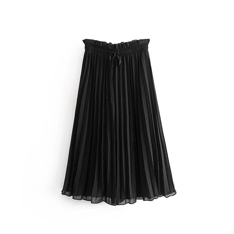

Vintage Stylish Black Drawstring Skirt-style Pleated Wide Leg Pants Fashion Female Loose High Waist Pants Pantalon Mujer