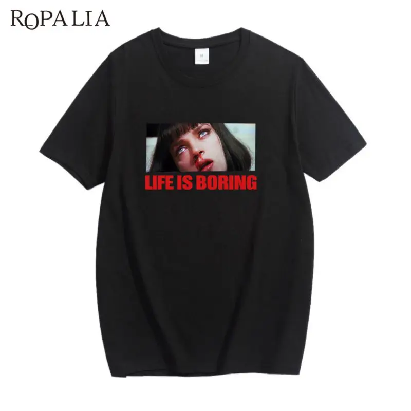 

Chic Women Summer Cotton Short Tees Life Is Boring Print O-Neck Short Sleeve Tops Spoof Novelty Letters Print T-Shirts