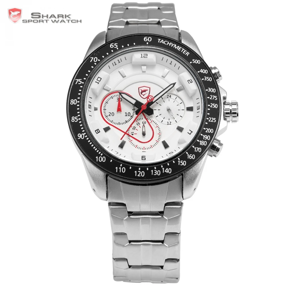 

Snapper Shark Sport Watch Mens Stainless Steel Strap White Chronograph 24 Hours Clock Military Quartz Outdoor Wristwatch /SH279