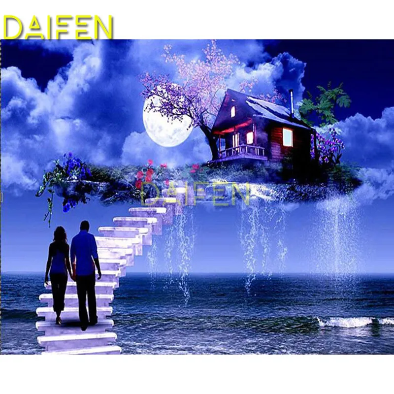 

Full Square Diamond embroidery sky cabin Full Round Diamond painting Cross stitch moon waterfull DIY 3D Diamond mosaic sky cabin