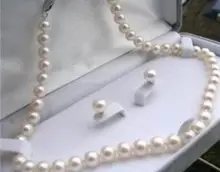 Stunning 8-9mm White Akoya Pearl Neckalce Earring 18″A+S+A+S+A+ No box