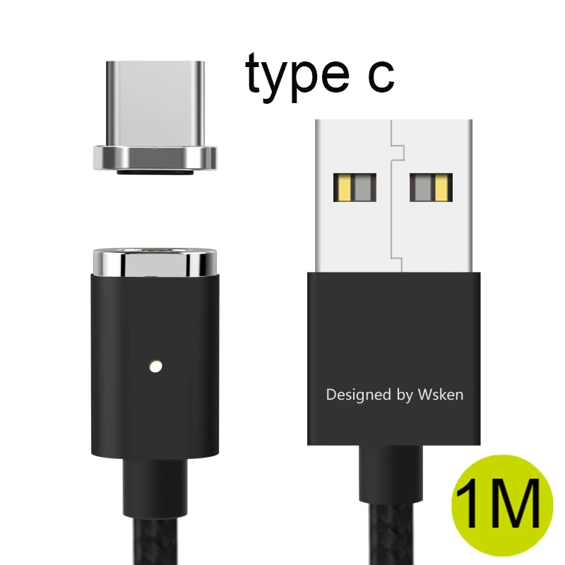 WSKEN Mini 2 Магнитный зарядный Micro USB кабель usb type C Магнитный кабель для iPhone QC 2,0 быстрое зарядное устройство USB C кабель провод USB-C - Цвет: type c 1m black