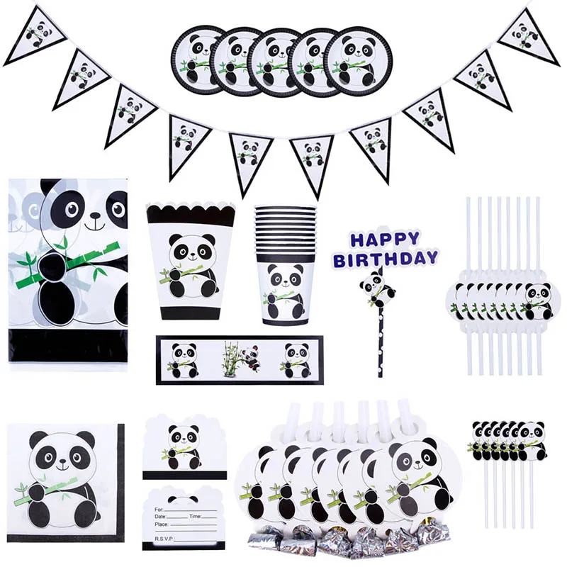 

Birthday Panda Party Decoration Kids Set Napkin Party Supplies Baby Shower For Home Cartoon Birthday Disposable Tableware Set