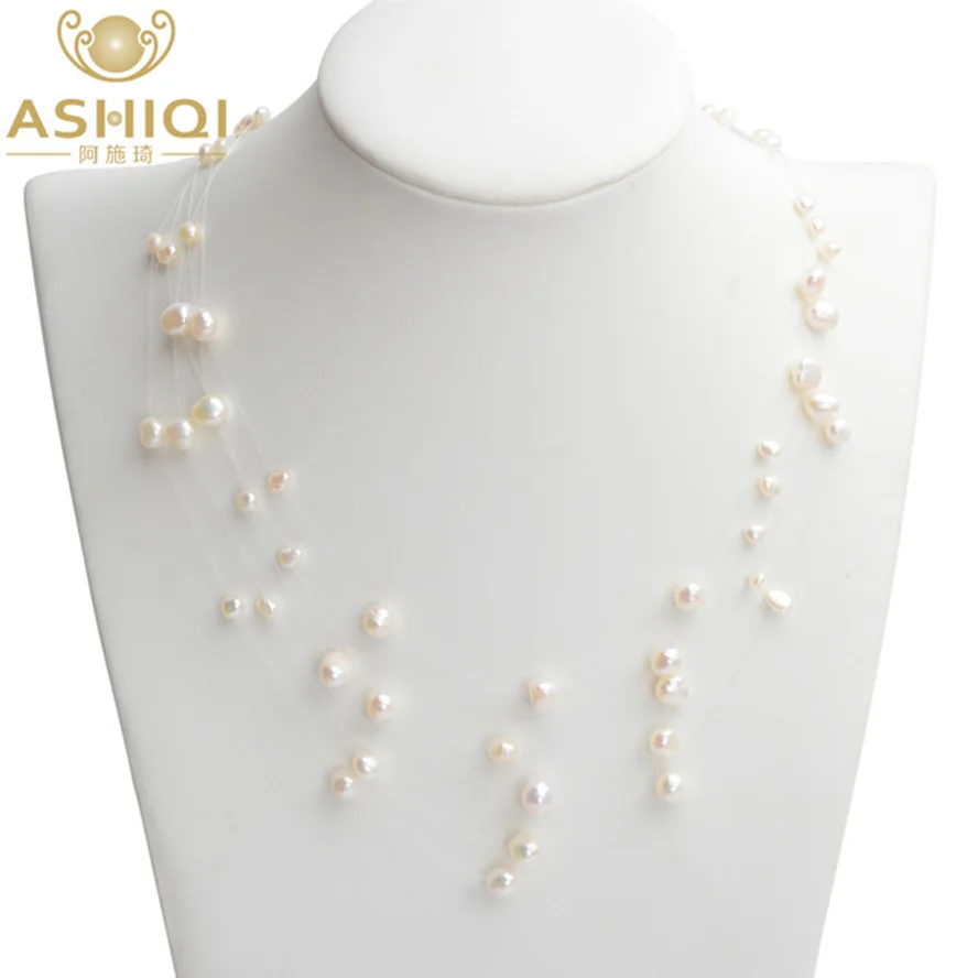 

ASHIQI Natural freshwater pearl necklace Handmade Baroque pearl 5-Row 4-8mm bohemia chokers necklaces for women fashion