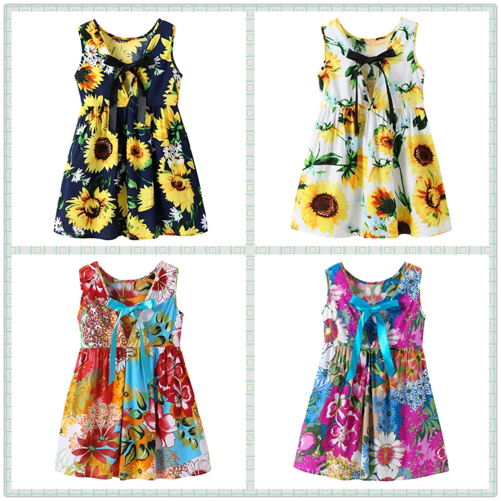 

1-7 Years Girls Dresses Clothes Summer Kids Girl Sleeveless Flower Printed Princess Dress Outfits Children casual backless dress