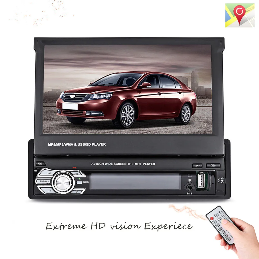 

9601G 1 Din Car Video MP5 Player Retractable 7'' HD Touch Screen Bluetooth FM Radio European GPS Map USB Auto Multimedia