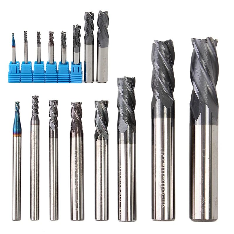 8pcs 4 Flutes Carbide End Mill Set Mayitr Tungsten Steel HRC50 Hardness CNC Milling Cutter Tool 2/3/4/ 5/ 6/8/10/2mm Dia.