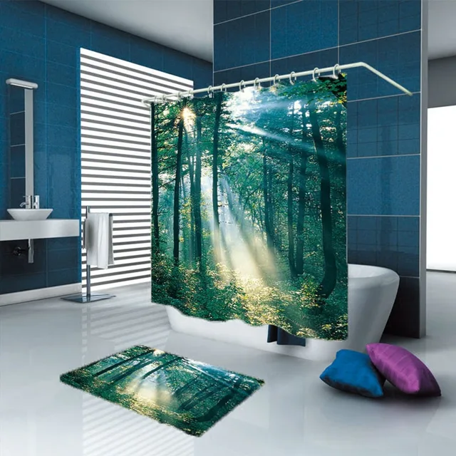 New Arrivals Shower Curtain Nordic Nature forest theme Scenic Pattern Shower Curtain Waterproof