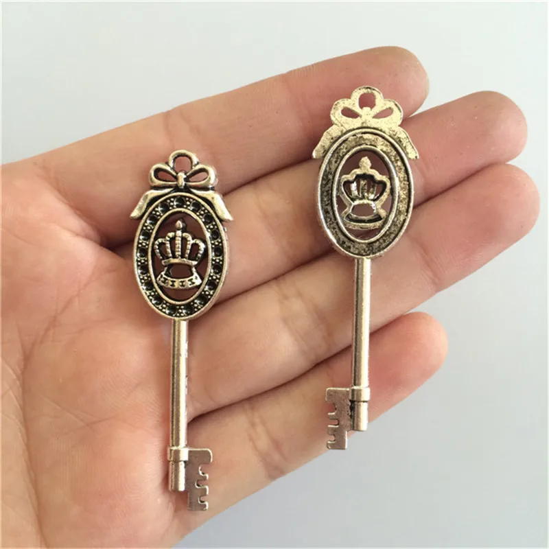 Key Pendant Royal Hat Crown Key Charms Size 58x18mm Antique Alloy