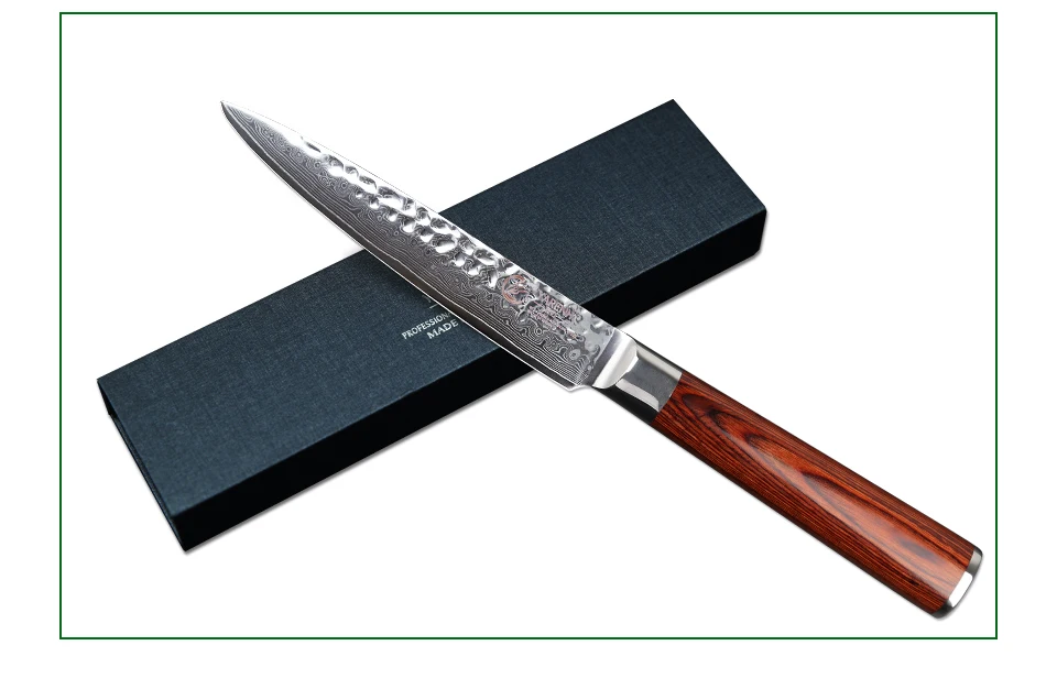 YARENH 5 дюймов нож дамасская сталь кухонный нож шеф-повара с красной деревянной ручкой японский VG10 фрукты пилинг ножи