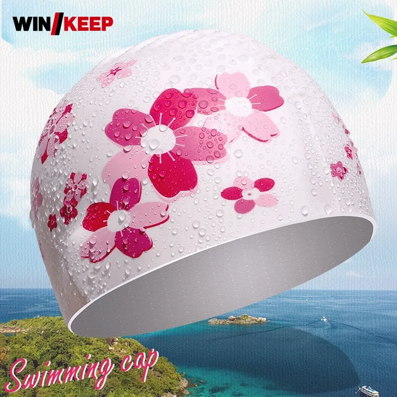 

2019 Korean Style 3D Flower Printed Swimming Cap Waterproof Silicone Elastic Swimwear Swimming Pool Ear Protection Sports Hats