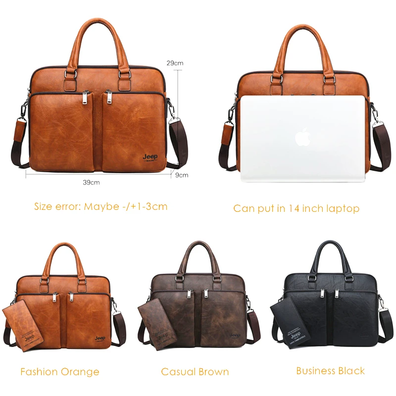 US $39.99 Jeep Buluo Brand Men Laptop Business Bags Handbags HighEnd Man Briefcase Large Capacity Leather Casual Shoulder Bag For Men