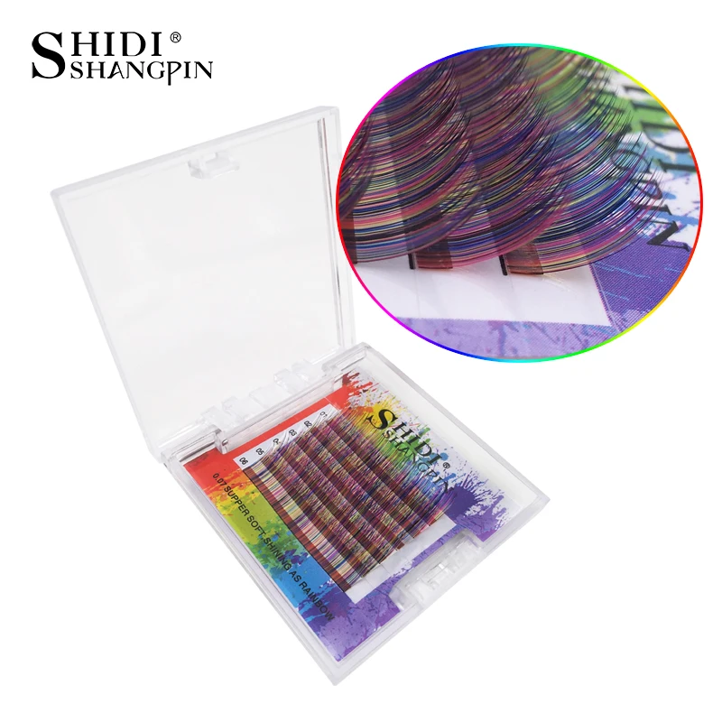 

New 6 Rows C curl 0.07mm rainbow colored eyelash extension mix 10 11 12 mm makeup mink eyelash extension cilia fake eyelashes