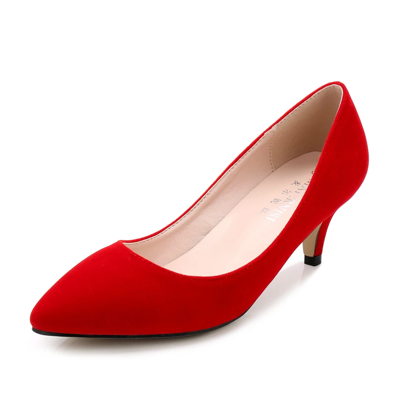 MAIERNISI/классические черные туфли на высоком каблуке; модные женские туфли-лодочки; Новая офисная обувь; модная женская обувь из флока; модные женские туфли на шпильке - Цвет: red