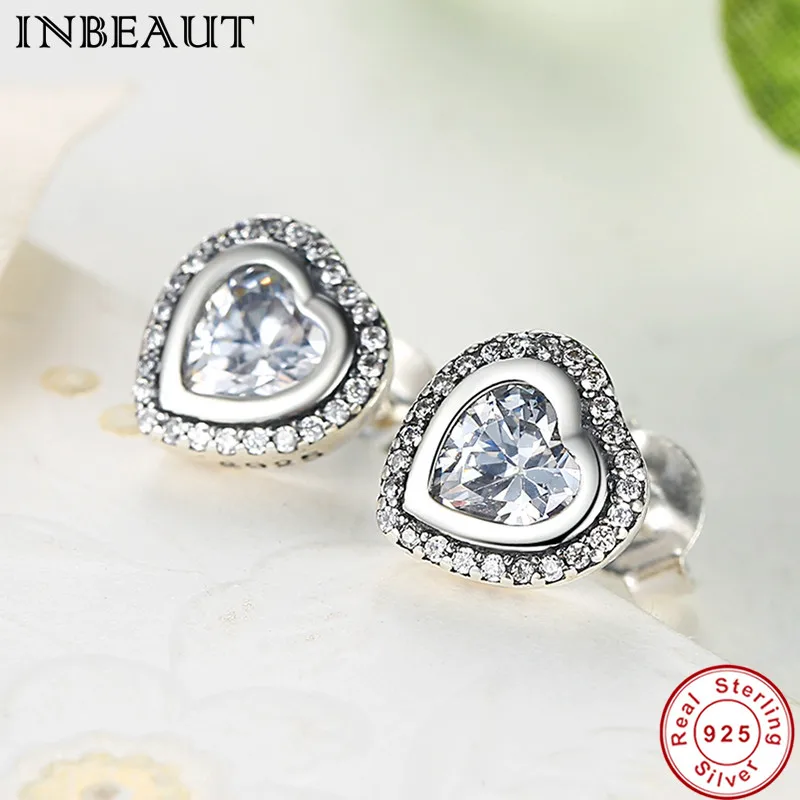 

INBEAUT Women 925 Sterling Silver Princess Cut White&Rose Gold Cubic Zirconia Stone Heart-shaped Wedding Earrings Bridal Jewelry