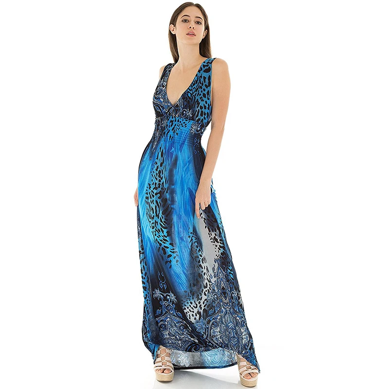 Женское летнее платье макси с V образным вырезом без рукавов|long maxi|maxi dresssummer beach dress