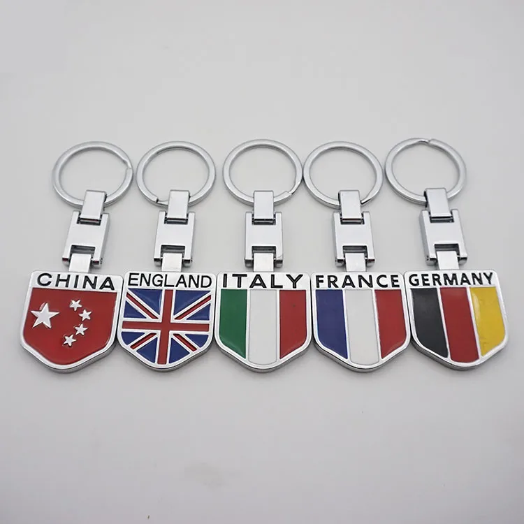 200pcs Chrome Metal Internation Flags Car Key Chain Key Ring Metal
