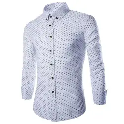 Молодой человек в горошек с принтом Рубашки высокого Качественный Хлопок топы с длинными рукавами бренд мальчик мода blusa корейский стиль 2XL