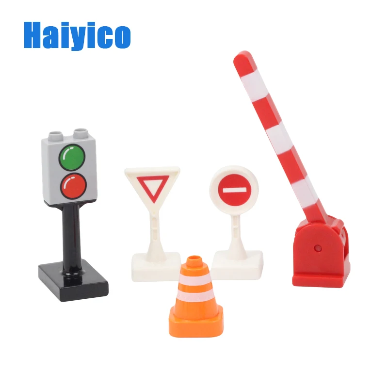 

Haiyico Traffic Road Sign Building Blocks Traffic Signs Traffic Light Parking Pole Brick Compatible With Duplo Educational Toys