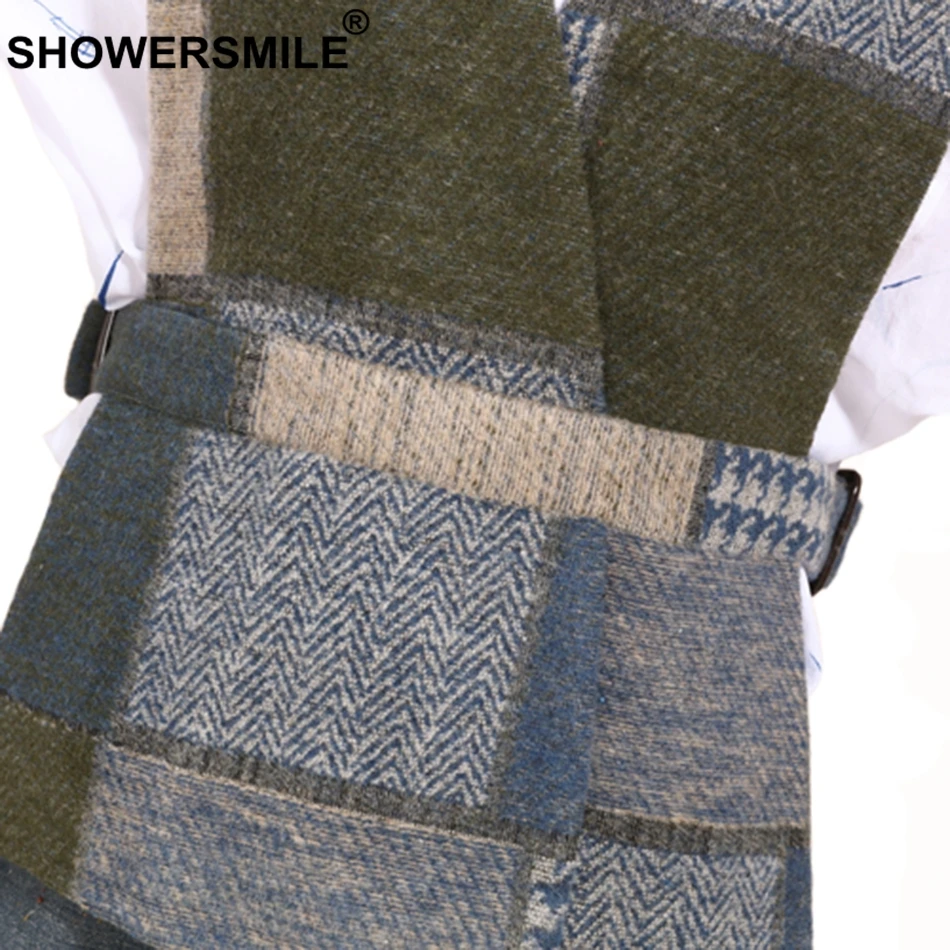 SHOWERSMILE Plus Size Women Vest Army Green Herringbone Waistcoat With Belt Female Double Sided Tweed Spring Ladies Gilet 5xl