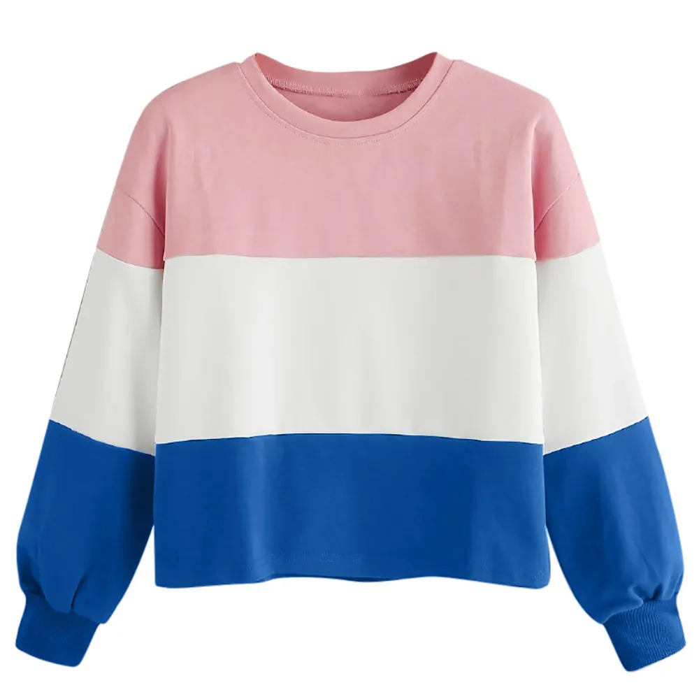 

mickey mouse women Long Sleeve Patchwork Pullover Stripe Print Sweatshirt Blouse Tops femme 2019