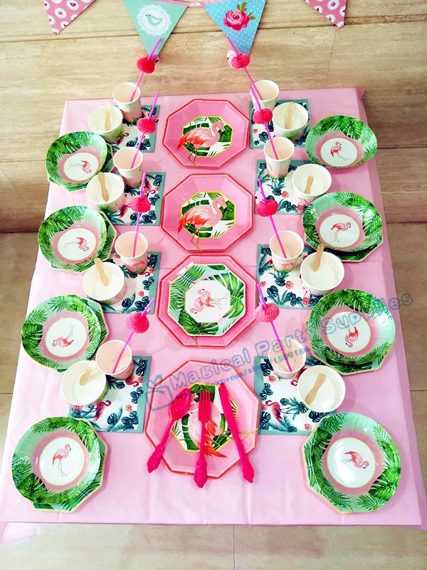 8 человек установить Фламинго партии Аксессуары Фламинго Посуда Бумага Таблички Чашки салфетки ананаса летний тропический партия Декор