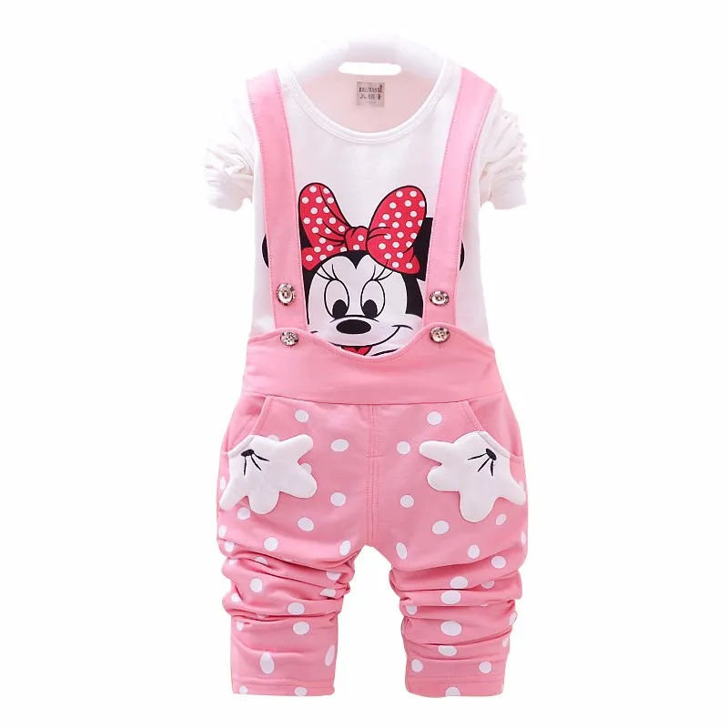 

2018 Cartoon Mickey Spring Autumn Girls Clothes Set Baby Boys Minnie Cotton T shirt+Bib pants 2Pcs Children Clothing Set Costume