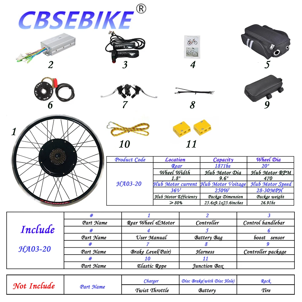 CBSEBIKE 20 дюймов Ebike конверсионный комплект заднее колесо втулка мотор HC01-20 - Цвет: 20inch 36V250W HA03