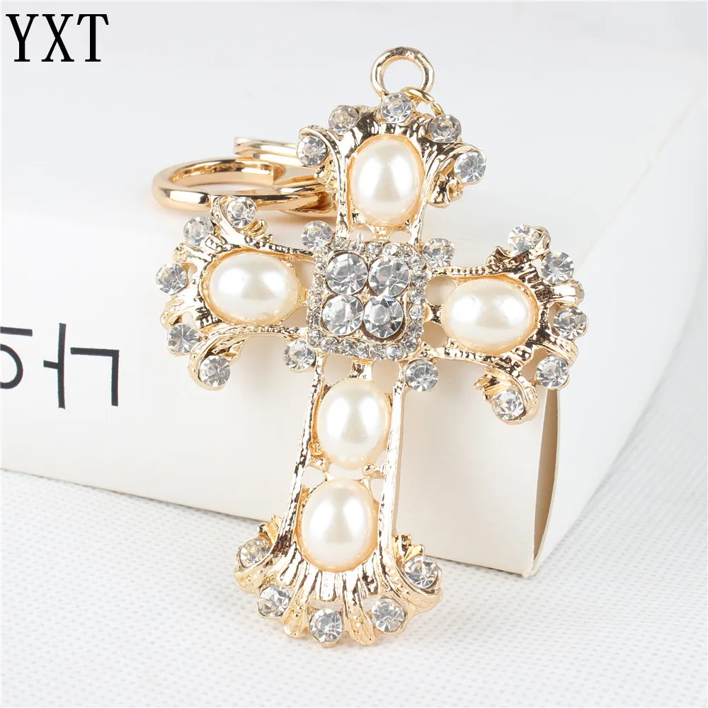 Брелок с кристаллами в виде креста изображением бога и Иисуса|key chain accessories|key